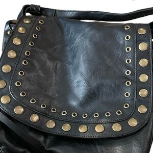 Steve Madden Women's Black Fringe Boho Shoulder Bag with Studs